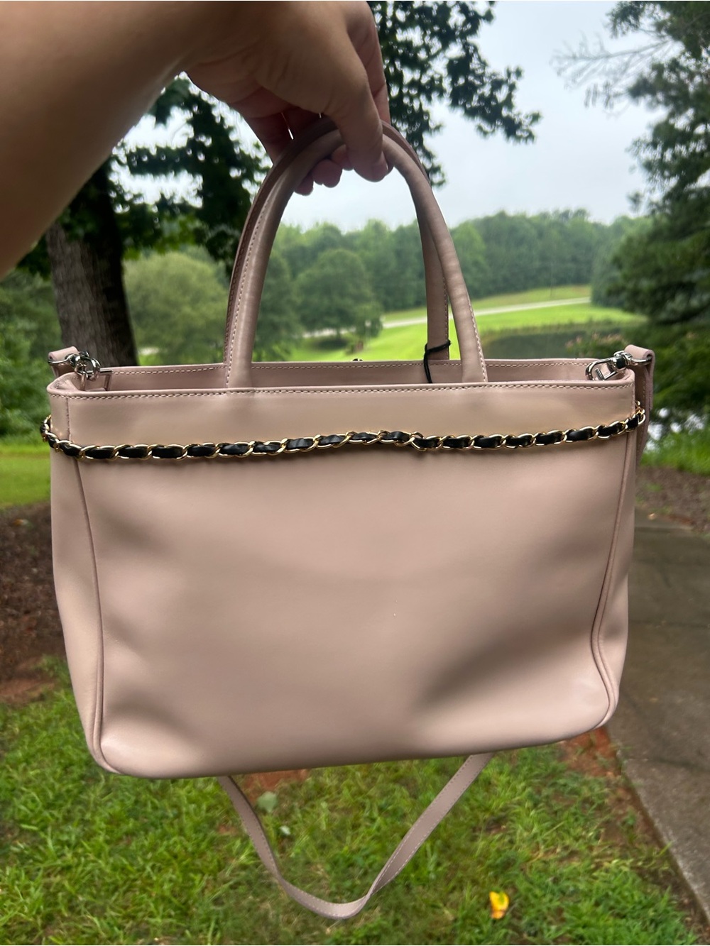 Furla Blush Pink Leather Tote Crossbody Bag Chain Detail Dust Bag - Read Details - Picture 3 of 15